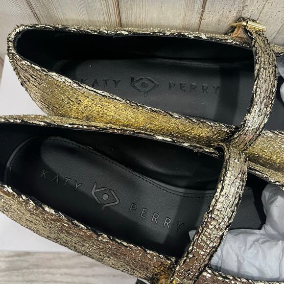 New! Katy Perry THE EVIE MARY JANE GOLD Flats Squared Toe Womens Size 11 - Picture 3 of 5